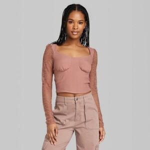 Wild Fable Women's Long Sleeve Lace Bustier Top Brown Small